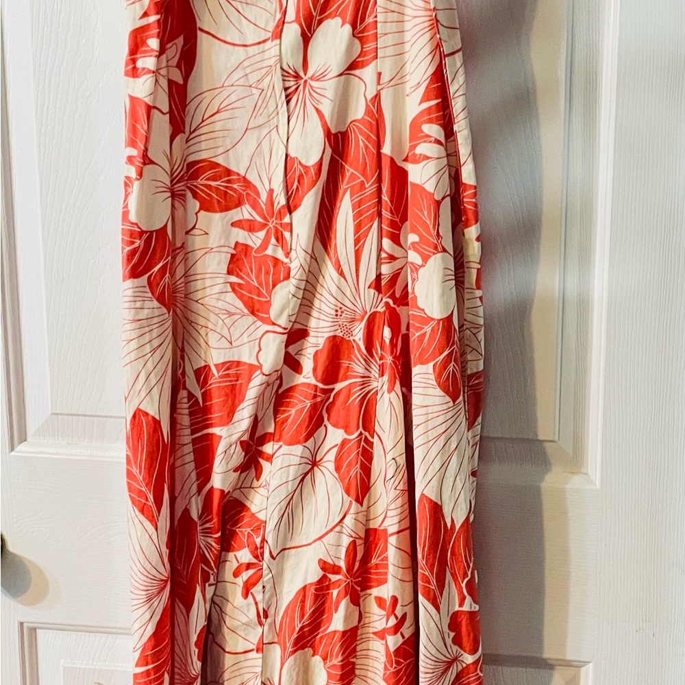 Two Palms Hawaiian Tropical Floral Red and Cream Maxi Dress